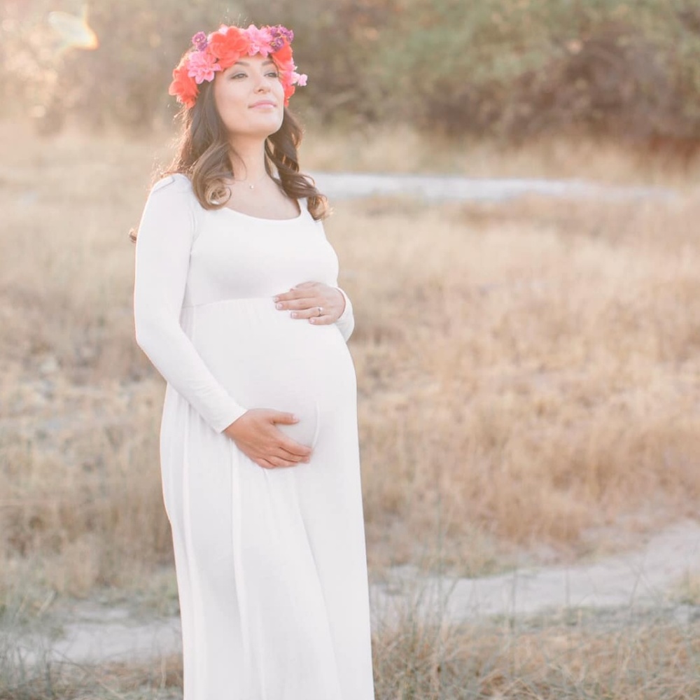 Ivory Solid Off Shoulder Maternity Maxi Dress